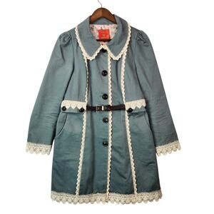 Deep or Shallow Women’s Coat Green with Cream Lace  - Medium Cottagecore EUC